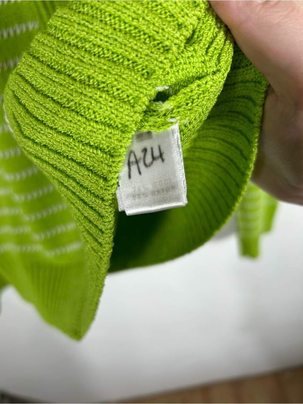 St. John Sport Lime Green White Striped Pointelle Knit Zip Cardigan Sweater - Picture 6 of 6